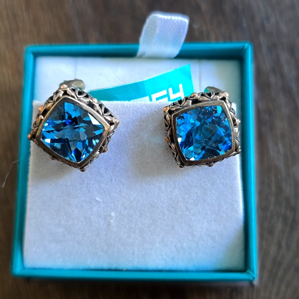 Effy Sterling silver/ plated rose gold Topaz earrings